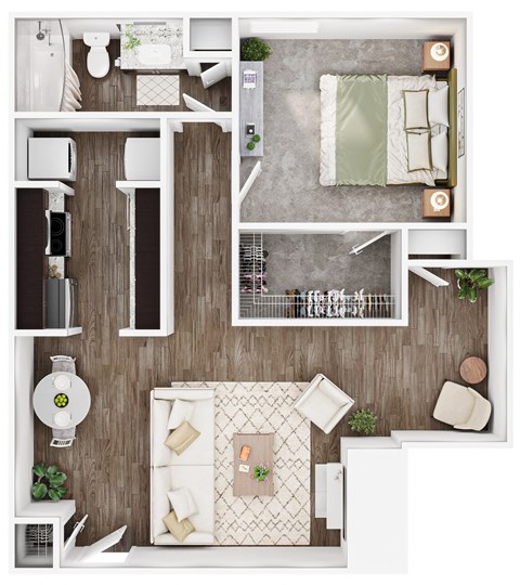 Floor plan for 1 bed, 1 bath, 747 sqft